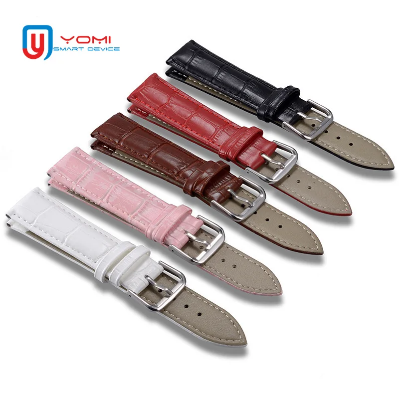 

1 Pcs Replace Watch Strap 14mm 16mm 18mm 20mm Genuine Leather Strap Smart Watch Strap Stainless Steel Buckle Smart Accessories