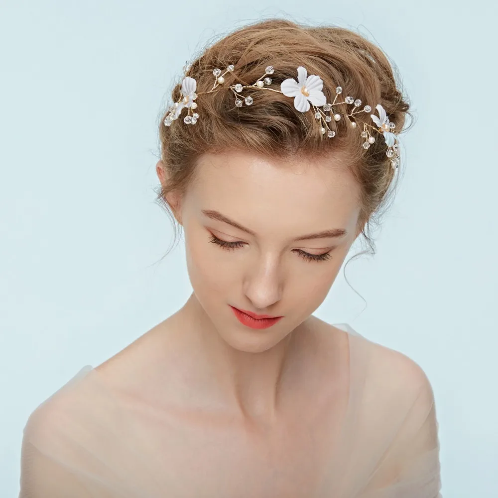 216 корейские золотые белые волосы цветок жемчуг женские украшения для волос невесты Свадебные аксессуары для волос для свадьбы тиара