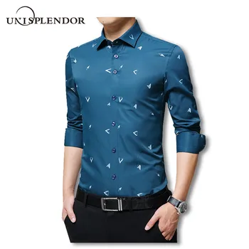 

2020 New Fashion Men Shirts Long Sleeve Printed Casual Shirts Cotton Slim Working Wear Man Dress Shirts 5XL Full Shirt YN10191