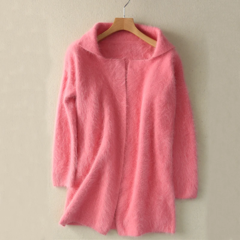 New Autumn Winter Women 100% Real Mink Cashmere Sweater Mandarin Collar Dropshipping Long Cardigans tbsr637 |