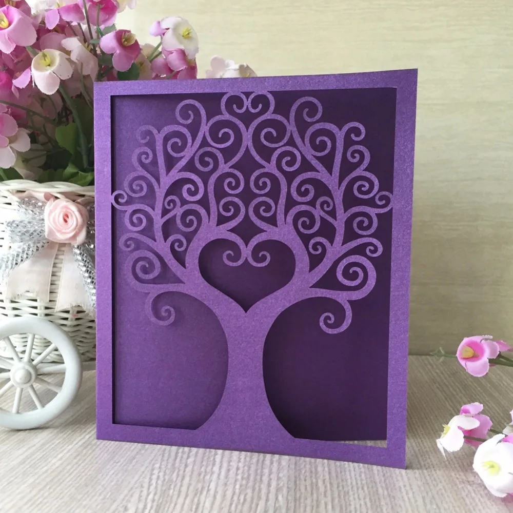 50Pcs Peach Creative Love Tree Hollow Laser Cut Business Party Birthday Invitations Card Decoration Romantic Wedding Suppliers | Дом и сад