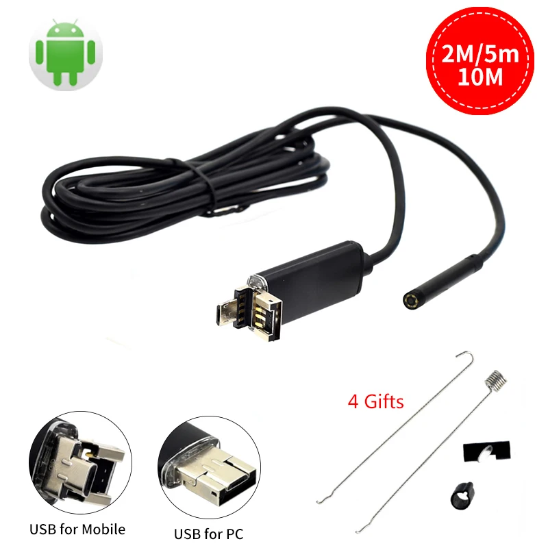 

Wistino 2IN1 Android USB Endoscope 7mm 2M 5M 10M Endoscope Mini Camera Inspection Waterproof Cameras Endoscope Surveillance