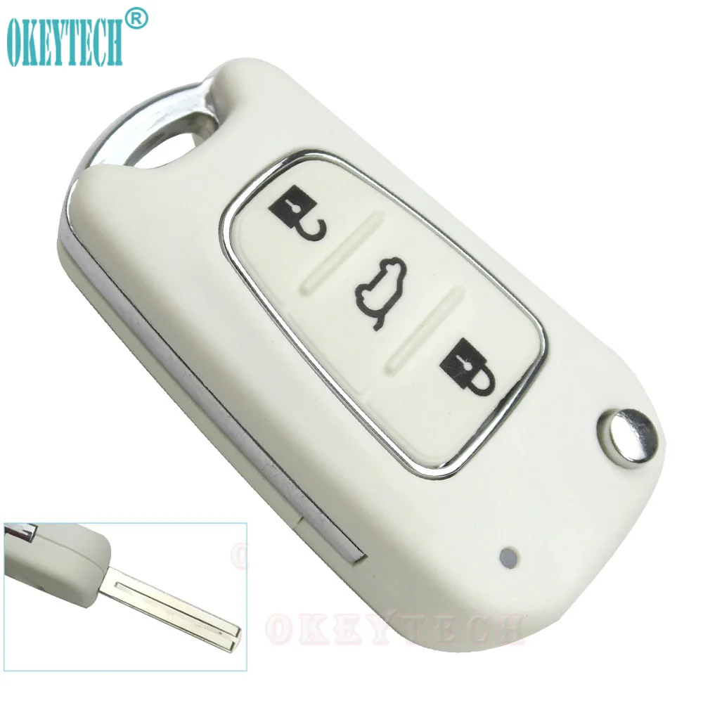 OkeyTech White Flip Remote Car Key Case Shell For KIA Sportage K2 K3 K5 For Hyundai Blank Uncut Blade 3 Button Keyless Entry Fob