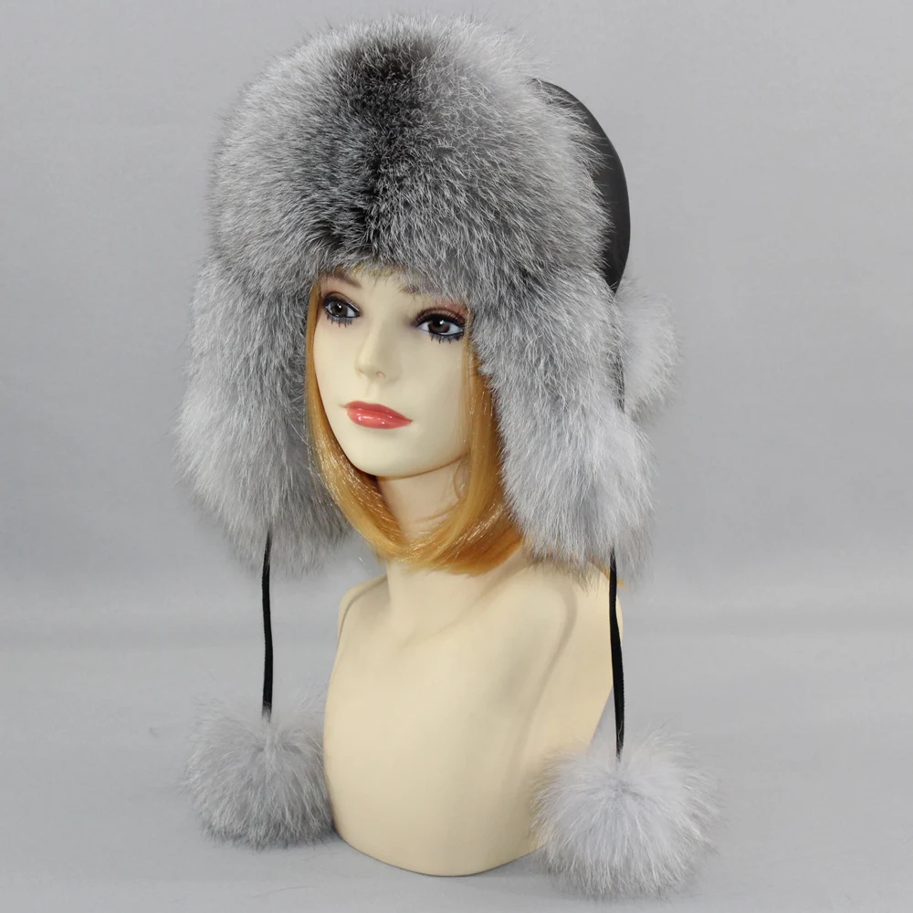 Hot Sale Natural Fox Fur Hat Women Thick Warm Real Fox Fur Cap Winter Fox Fur Bomber Hat Free Shipping