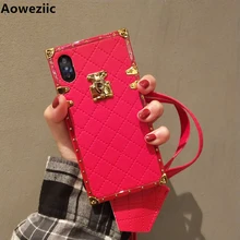 Aoweziic étui en cuir de marque de luxe pour iPhone 11 pro max xr xs max coque arrière de téléphone 6s 7 8 Plus coque souple en polyuréthane avec sangle 