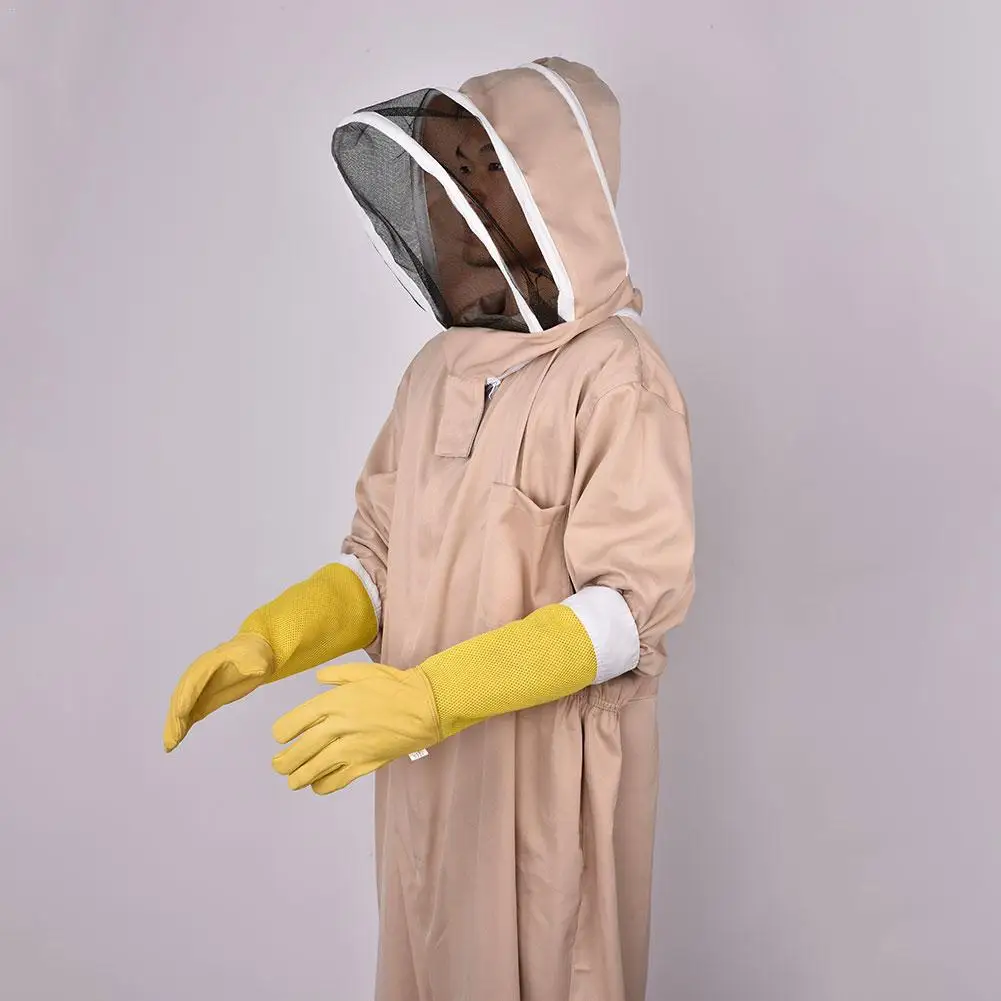 1 Pair Of Yellow Beekeeping Gloves Goatskin Bee Keeping Wear Resistant With Vented Beekeeper Long Sleeves For Beekeepers