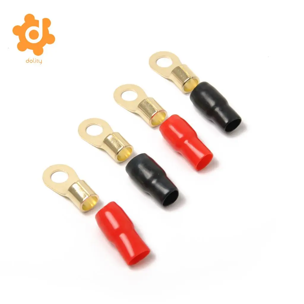 dolity 2 Pairs 4 AWG Car Audio Power Ground Wire Ring Terminal Connector Brass