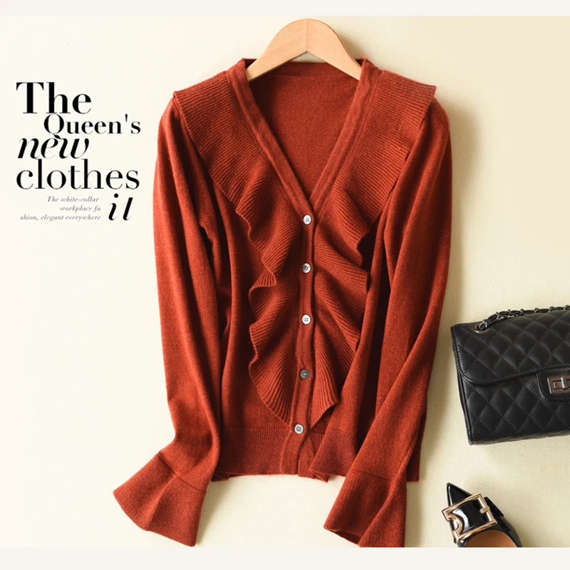 Doux Laine noir caramel Couleur Col Cachemire Qualité Nouvelles Pure Femmes rose blanc Veste Courte Cardigan brown En Automne Chemise Printemps Mode V Haute Hzyrmy Chandail Beige q6pa4