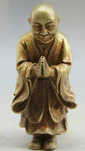 

JP S0524 Chinese Buddhism Copper Eighteen Arhats Shaveling Buddha Blessing Monk Statue