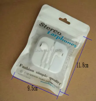 

1500/lot 12x9.3cm white clear Zipper plastic Retail package poly opp bags for STEREO EARPHONES music headset packing bag