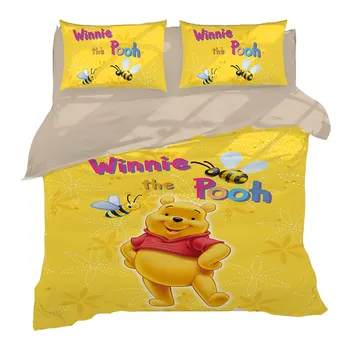 

yellow Winnie the Pooh bedding set twin size duvet covers for kids bedroom decora Child double bed single queen bedspread 3 pcs
