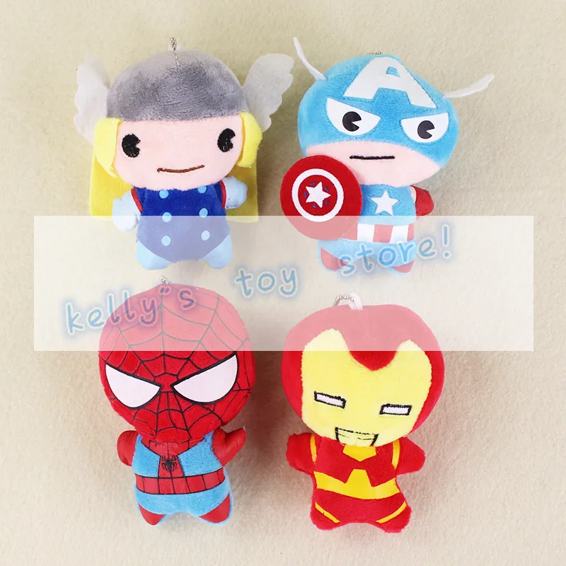 10cm The Thor Captain America Spiderman ironman keychain pendant stuffed plush toy