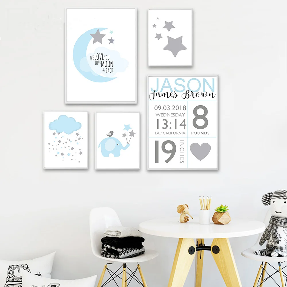 

Painting Abstract Birth Stats Custom Cartoon Nursery Prints And Posters Painting Wall Picture Nordic Kids Bedroom Decoration