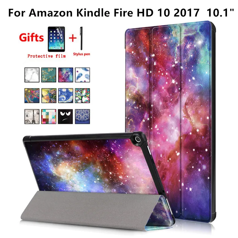 Магнитный стенд Смарт из искусственной кожи чехол для Amazon Kindle Fire HD 10 2017 10,1 дюймов планшеты крышка с Авто Режим сна/Пробуждение + плёнки ручка