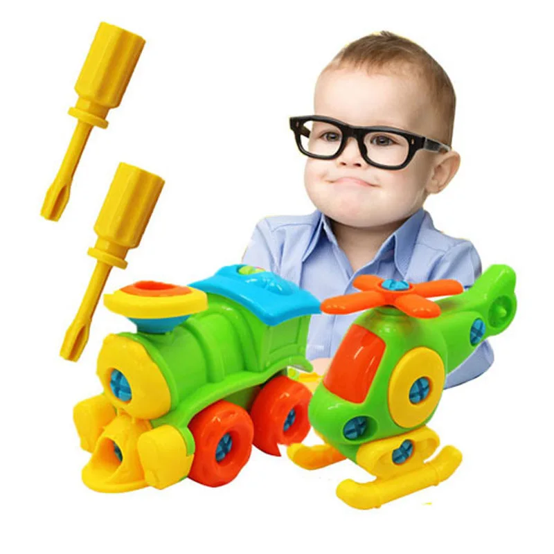 

Puzzle Blocks plastic insert Train Helicopter shape Screwing Disassembly Blocks for children Educational Toys scale models