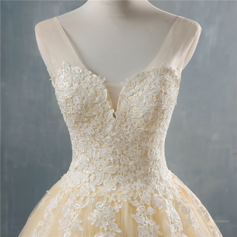 ZJ9146 Новое Элегантное бальное платье белого цвета и цвета слоновой кости с глубоким v-образным вырезом, свадебные платья цвета шампанского для невест, кружевное платье размера плюс 2-26W