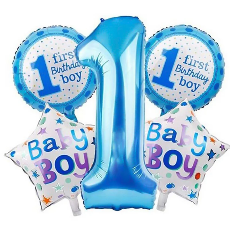 

5 Pcs Baby 1st Balloons Toys Set Pink Blue Number Foil Air Balls Boy Girl Toy Decorations For Kids Supplies