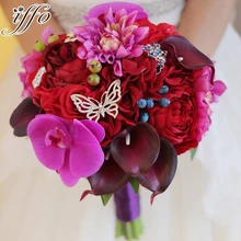 Ярко розовый свадебный букет Искусственные розы фаленопсис цветы каллы лилии невеста, букет невесты красное вино букеты невесты