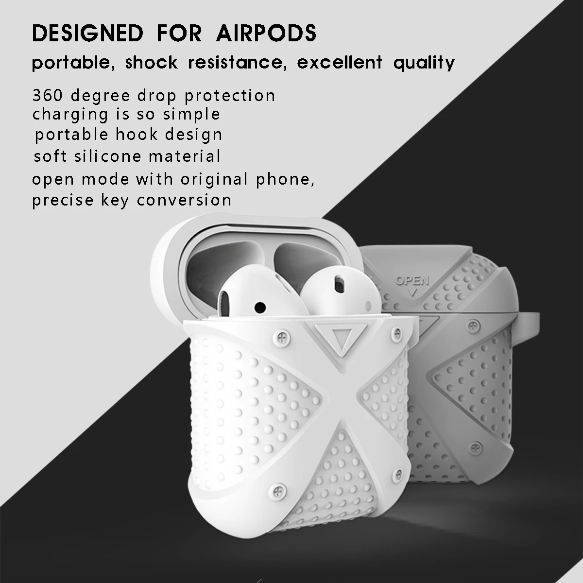 

Silicone Cases For Apple Airpods Case Shockproof Protective Cover For Airpods Charger Box Earphone Bag with Lockable Carabiner