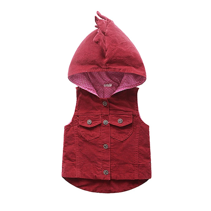Весенне-осенний детский жилет для девочек и мальчиков, жилет верхняя одежда без рукавов с капюшоном и рисунком динозавра детские жилеты, пальто для детей от 12 месяцев до 4 лет - Цвет: red
