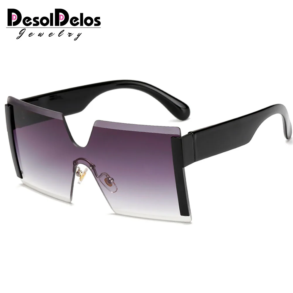 

Oversized Square Rimless Sunglasses Women Brand Designer Flat top Big Sun Glasses Female One Piece Travel Gafa de sol N145