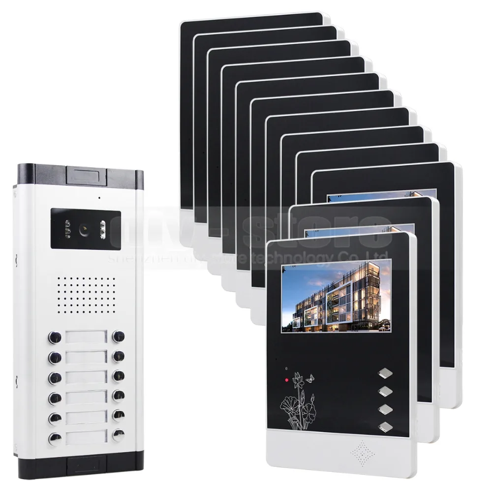 DIYSECUR 12 x 4.3inch Monitors 4-Wired Apartment Video Door Phone Audio Visual Intercom Entry System IR Camera For 12 Families DIYSECUR 12 x 4.3inch Monitors 4-Wired Apartment Video Door Phone Audio Visual Intercom Entry System IR Camera For 12 Families