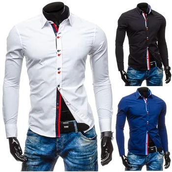 

New Men Shirts Long Sleeve Casual Placket Contrast Color Men Shirt Solid Single Breasted Full Sleeve Shirts For Men Clothes Nice