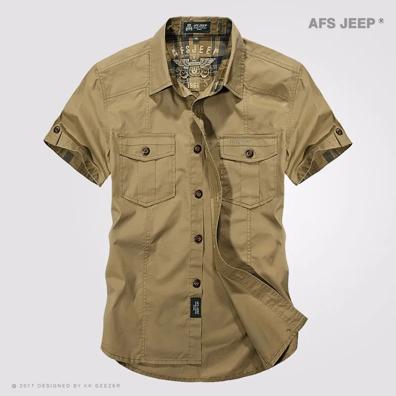Summer Military Style Men Casual Shirts Spring High Quality Cotton Solid Shirt Classic Design