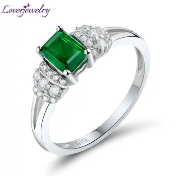 

Loving Natural Green Emerald Wedding Ring Design Solid 18K White Gold Shinning Diamond Fine Jewelry for Women Gemstone Gift