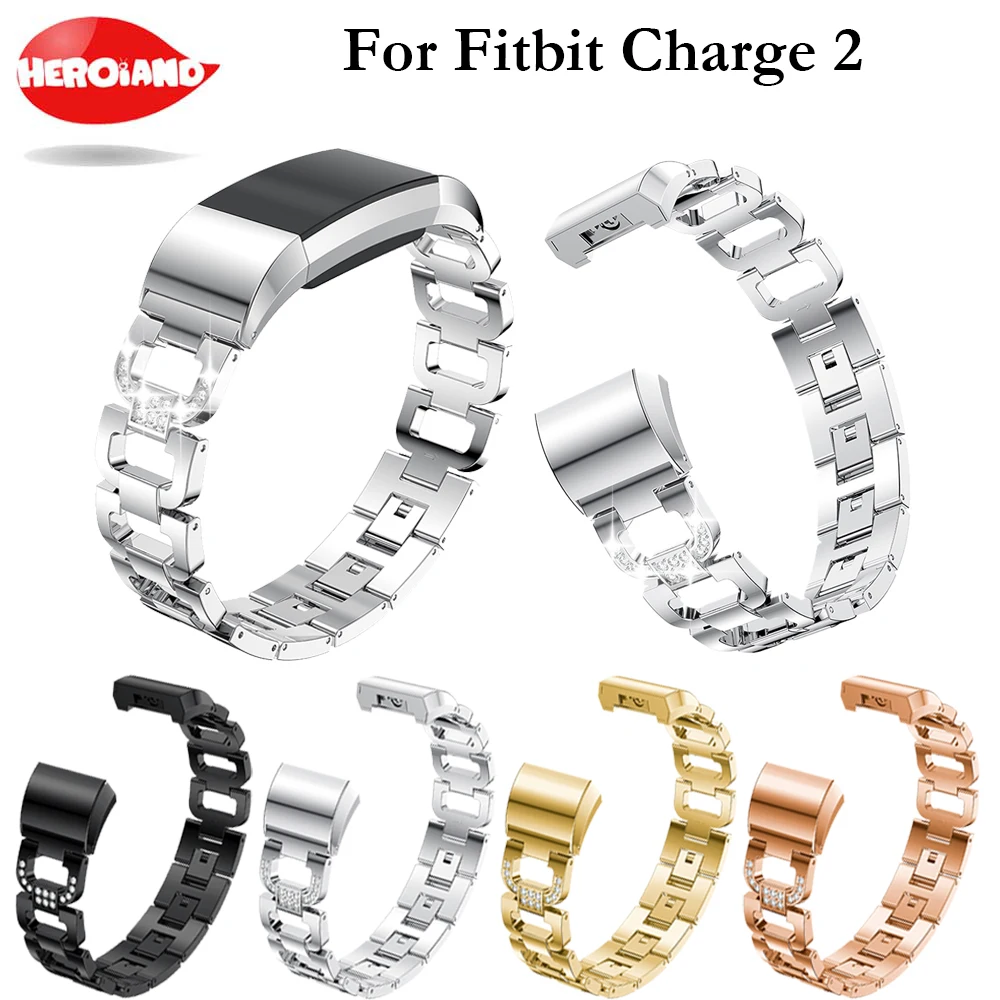 

Crystal Stainless Steel Watch Band Wrist strap Smart Wristband Bracelet Wearable Belt Strap with Rhinestone For Fitbit charge 2