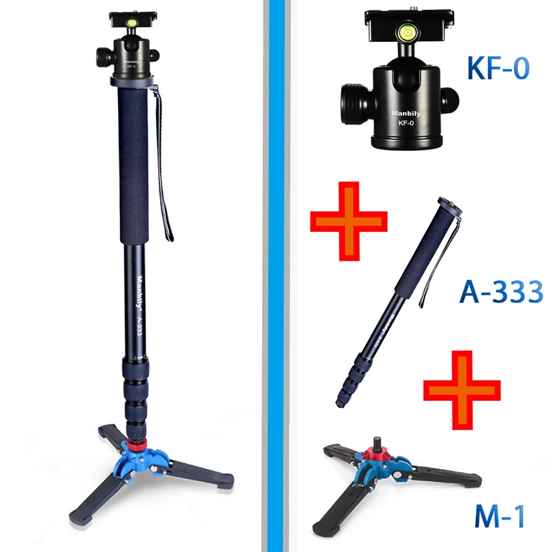 Manbily A-333 профессиональное основание из алюминиевого сплава настольная камера штатив монопод для видео Стенд шаровая Головка для Canon Nikon DSLR камера - Цвет: A333 add M1 add KF-0