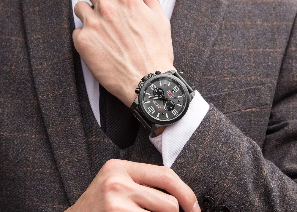 CURREN мужские военные часы Топ бренд класса люкс кожаный ремешок спортивные водонепроницаемые кварцевые наручные часы Дата Часы Relogio Masculino