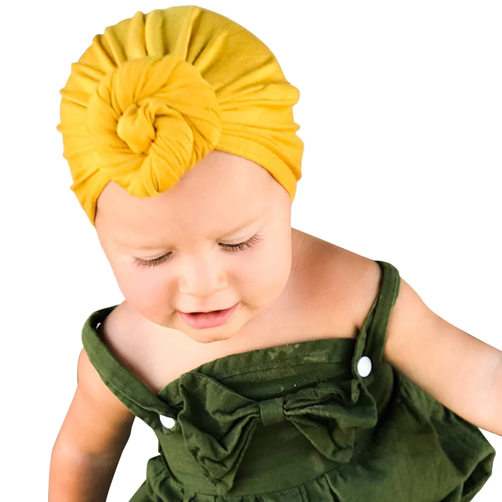 

1PC FASACC Soft Cotton Hats For Baby Turban Knot Girl Summer Hat Bohemian Kids Newborn Cap MZ13