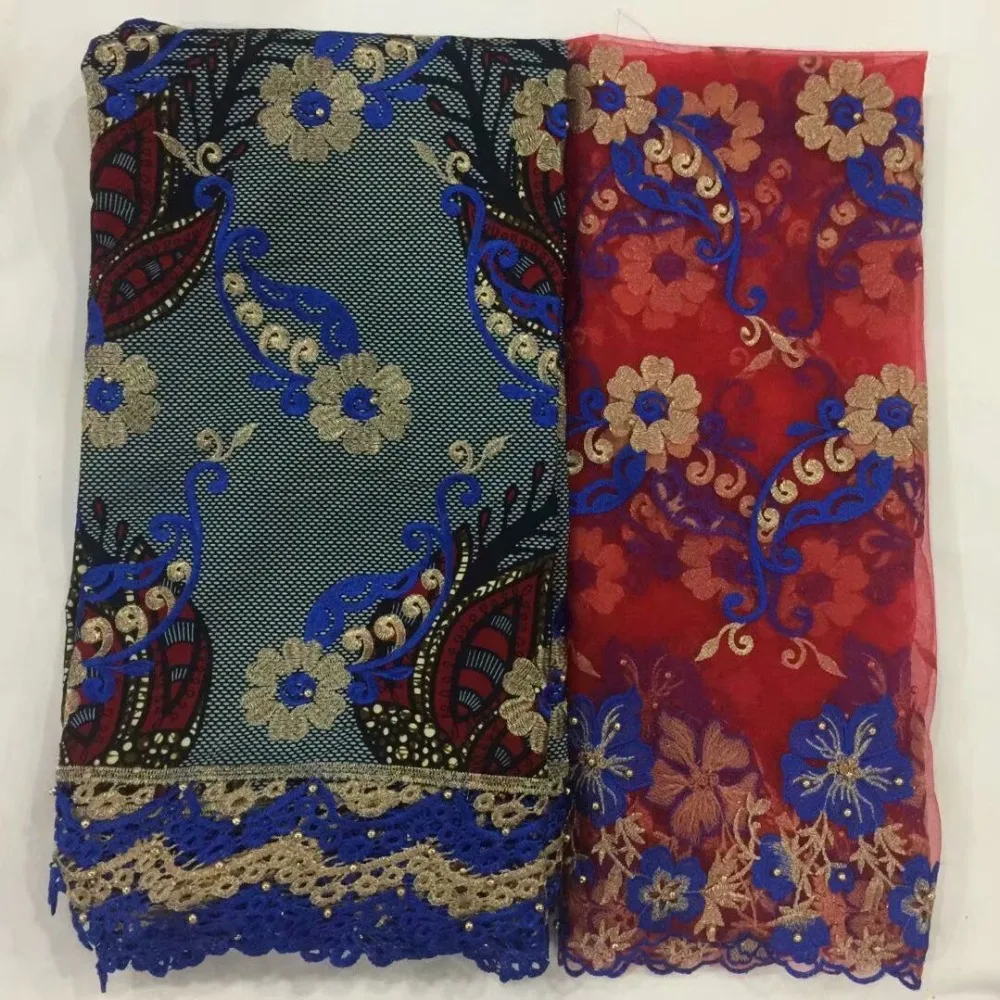 

hot sale African lace wax fabri with stone beadc,High quality Africa wax 6yard Nigeria lace 2yards for wedding!OT-3256