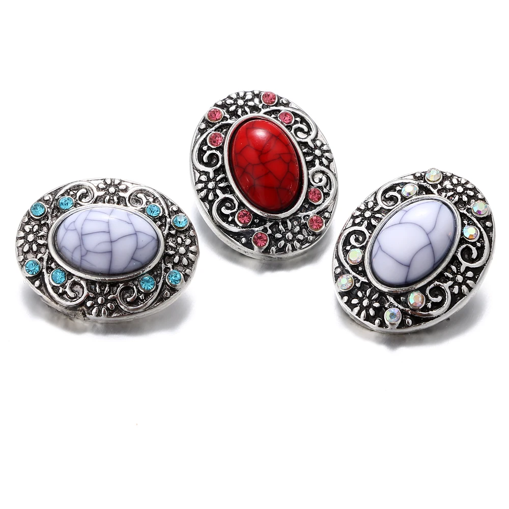 New Vintage Silver Snap Jewelry Oval Stone Ginger Snap Buttons DIY 18MM