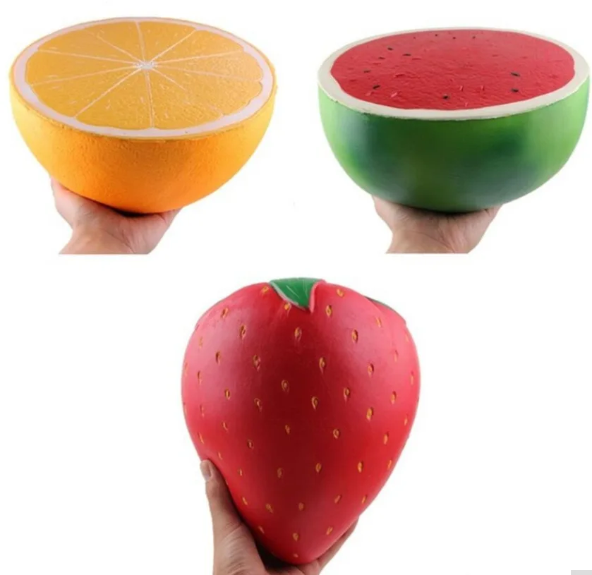 3pcs-kawaii squishy great 25 см jumbo арбуз оранжевая клубника Редкие сжимаемые медленно