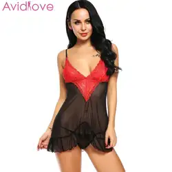 Avidlove Для женщин сексуальное женское белье сексуальное нижнее белье Babydoll эротические костюмы пижамы ночное сетки мини Lace-trim Sheer с-стринги