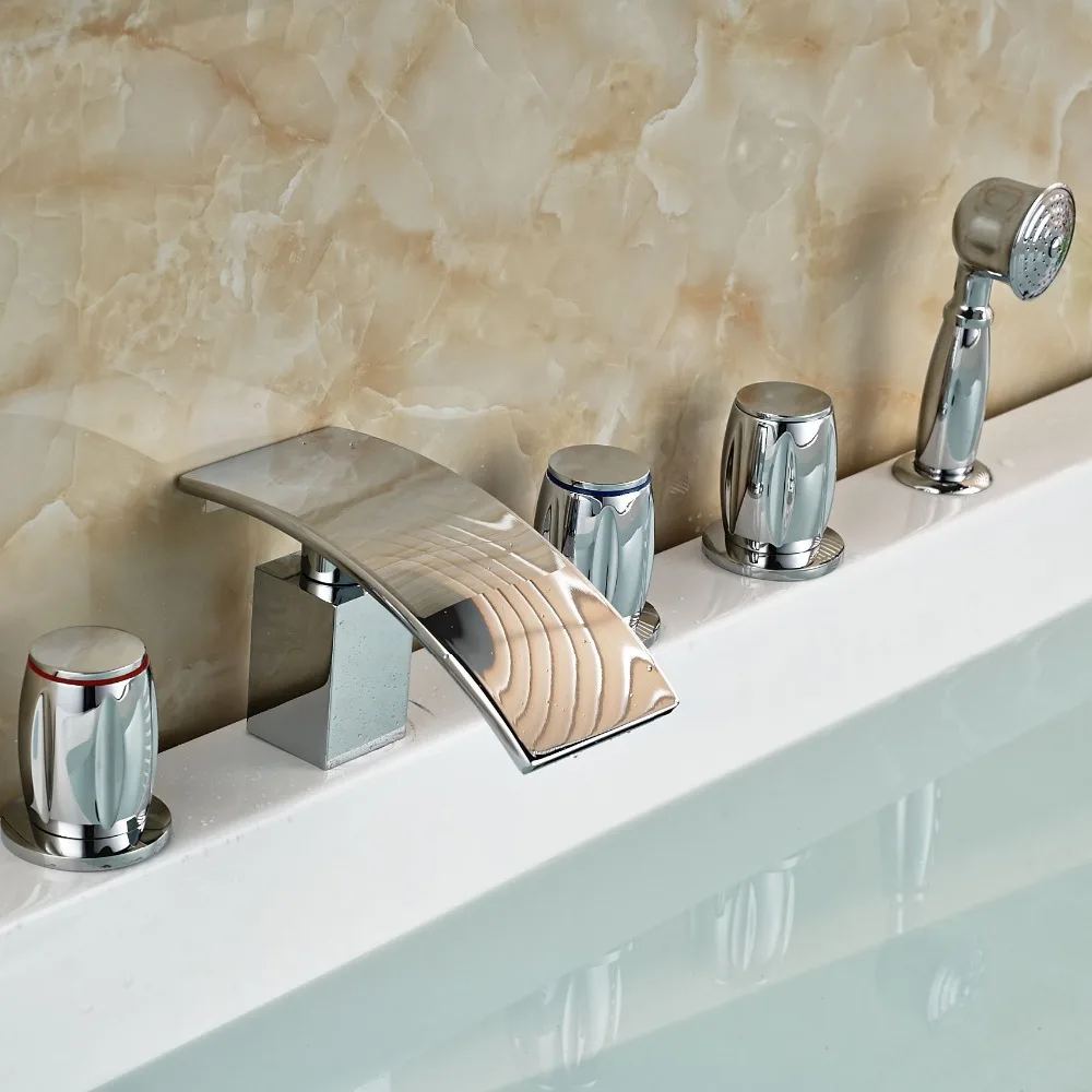 

Contemporary Bathtub Faucet Tap with Hand Shower Deck Mount Mixer Taps