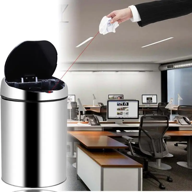 

3-8L Cylindrical Automatic Dustbin USB Charge Stainless Steel Auto Smart Sensor Rubbish Waste Bin Kitchen Garbage Trash Can
