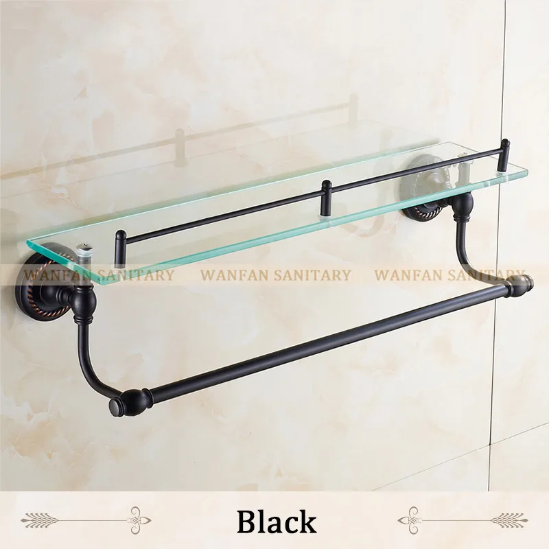 Полки для ванной, одиночное закаленное стекло, античная латунь, вешалка для полотенец, косметическая вешалка для хранения, домашний декор, настенная полка для ванной, HJ-1313 - Цвет: Black