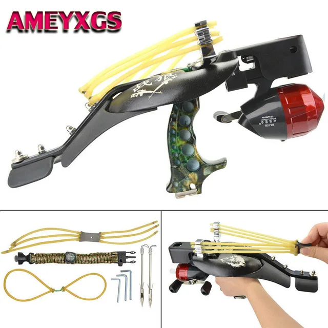  US $51.68 1Set Catapult Archery Sling Fishing Hunting Slingshot Bowfishing Darts Reel Arrow Hunting 