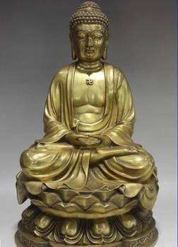 

Chinese Buddhism Temple Brass Copper Sit lotus flower Sakyamuni Tathagata Buddha