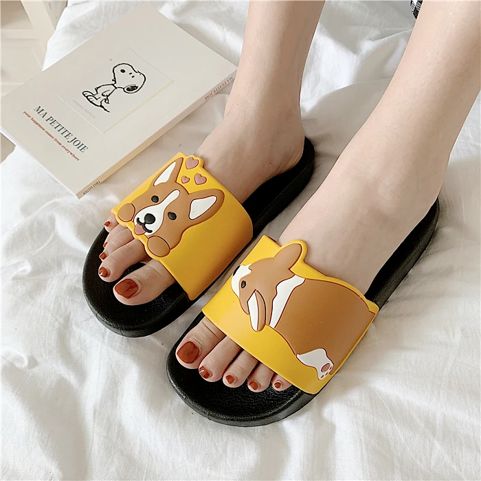 Summer Cartoon Women Shoes Kawaii Dog Animal Slippers Comfort Rubber Sliders Outside Indoor Sandals Cute Students Slip On Female