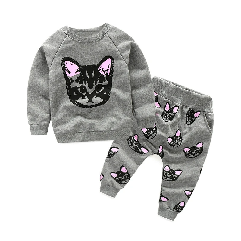 2PCS Cute Cat Kids Clothes Set Spring Autumn Boy Clothes Long Sleeve T
