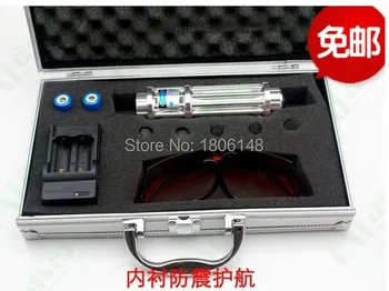 

High power Military Blue laser pointer 100000m 100w 450nm Flashlight light Burning Match/dry wood/black/Burn cigarettes+Glasses