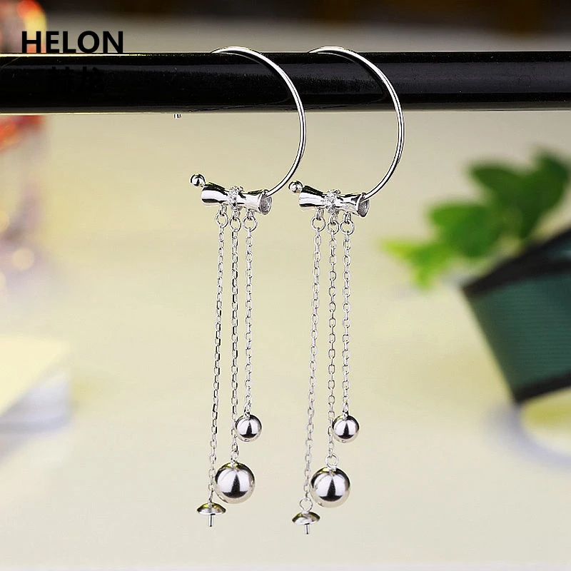 

925 Sterling Silver Earrings for Women 6-12mm Round Bead & Pearl Semi Mount Drop Earrings Setting Fine Jewelry