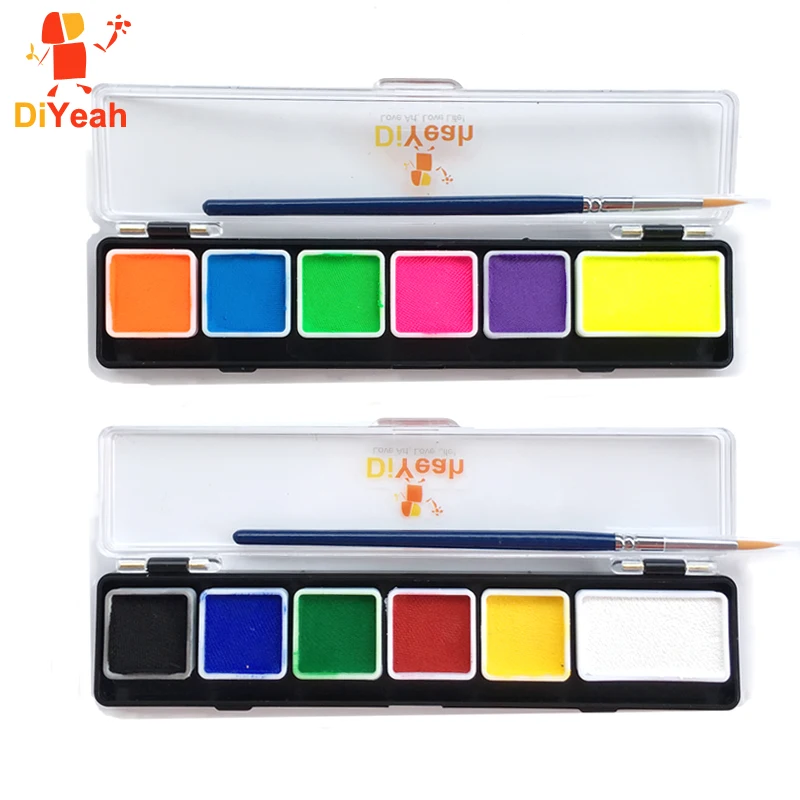 Günstig Körper Malen 6 Farben Paletten Weiß Schwarz Rot Pinsel Modell Farbe Make Up Pigment Weihnachten Wasser Basierend Fluoreszierende UV Gesicht Malerei