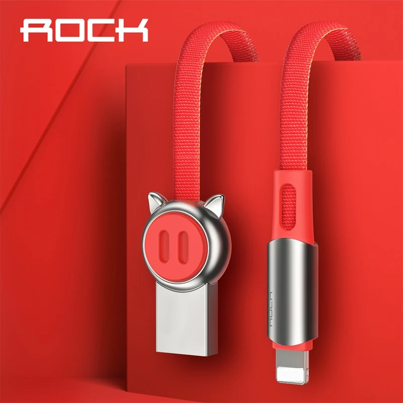

ROCK Chinese Zodiac Cable for iPhone 8 Zn-Alloy Charging Sync 2 in 1 Lighting Cable for iPhone X XR Xs Max 8 7 6 Plus Data Cord