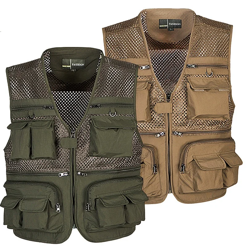 

Durable Outdoor Fishing Vests Quick Dry Breathable Multi Pocket Mesh Jackets Photography Hiking Vest Army green Fish Vest
