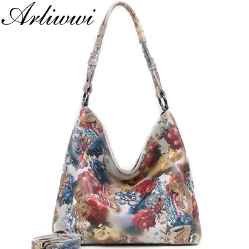 

Arliwwi Designer Female Large Real Leather Bags Flower Embossed Hobos Women Genuine Leather Tote Big Handbags For Lady GY16